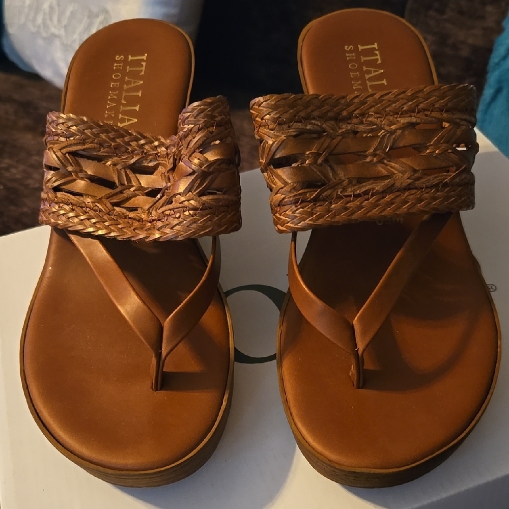 Italina Brown Sandals with Braided Straps and Flat Sole